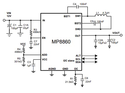 Application Circuit Diagram - Monolithic Power Systems (MPS) MP8860 Buck-Boost Converters